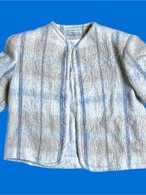 Gregge Sport ~ Women’s Size 10 ~ USA ~ Beige & Blue ~ Mohair Wool Blazer Jacket